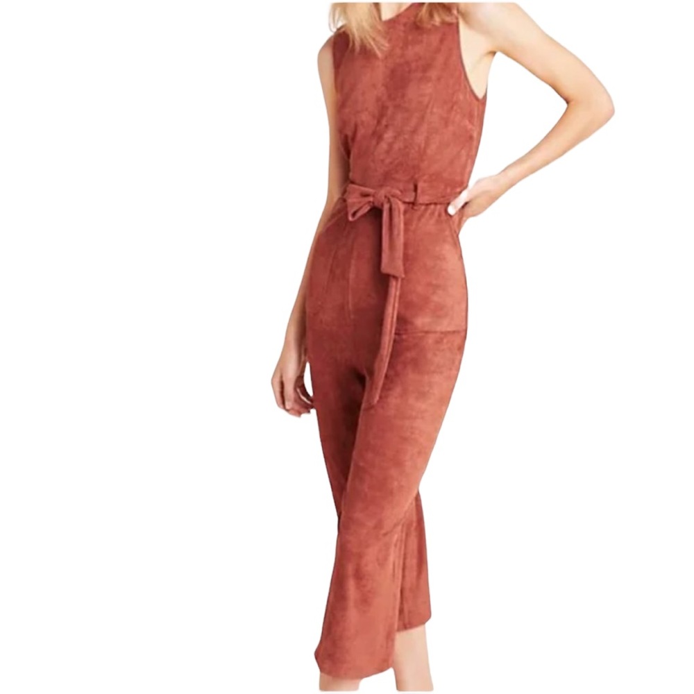 Anthropologie Bishop + Young Suede Tie Waist Jumpsuit Size Medium EUC